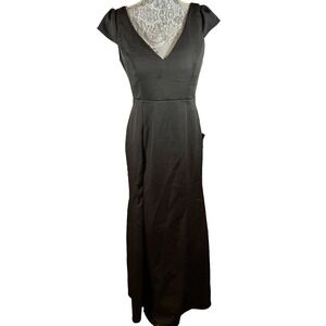 LULU'S Follow the Romance Black Cap Sleeve V-Neck Maxi Formal Dress NWT Size L